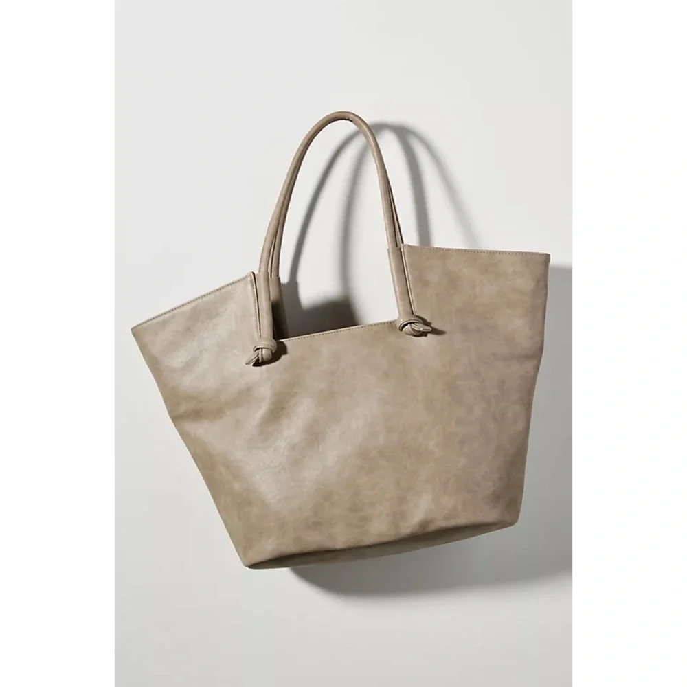 NWT by Anthropologie Kaitlyn Knotted Faux Leather Large Taupe Gray Tote Purse